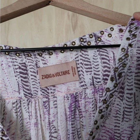 Zadig & Voltaire Tiny Pattern Cotton Blouse Purple White Size Medium runs Large - Picture 4 of 4